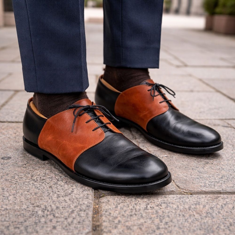 CYDWOQ Olds Handcrafted Leather Derby Shoes